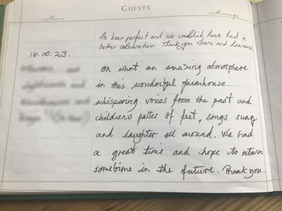 Valley Farm Walberswick Guest book entry by guests